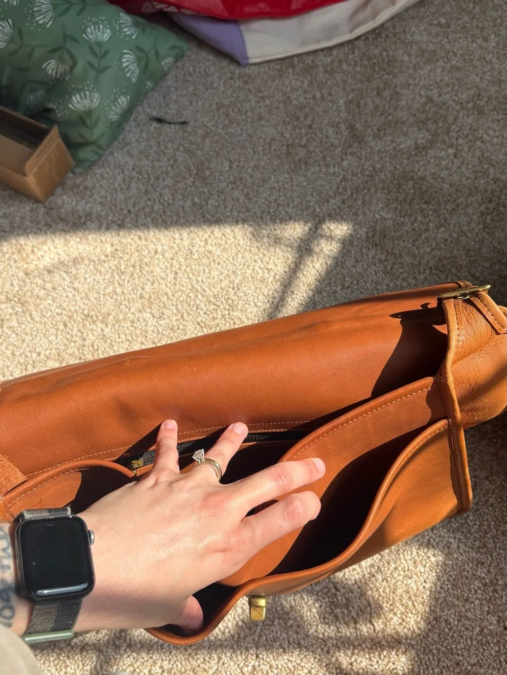 Coach Tan Leather Tote with Embossed Interior Patch